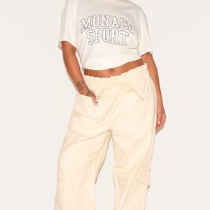 Plus Ecru Paper Bag Waist Wide Leg Cargo Jeans