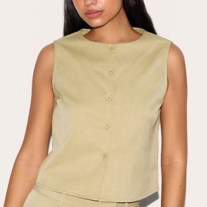 Tall Clay Tailored Button Up Cropped Sleeveless Waistcoat