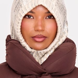 Silver Metallic Cable Knit Snood