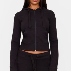 Black Zip Up Fitted Track Top