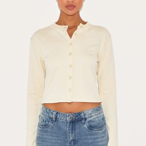 Cream Button Up Fitted Sweatshirt