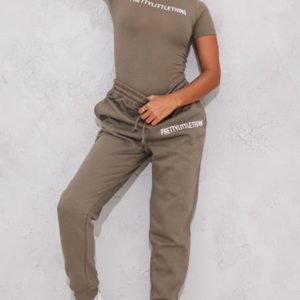 PRETTYLITTLETHING Sage Khaki Prettylittlething High Waist Cuffed Jogger