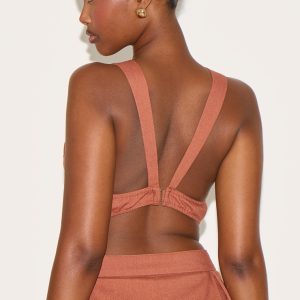 Rust Linen Look Woven Open Back Top