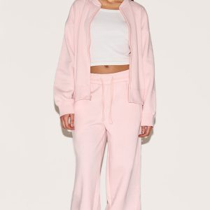 Petite Baby Pink Pocket Detail Wide Leg Joggers