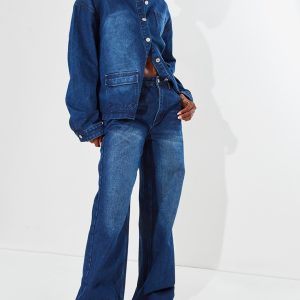 Tall Dark Indigo Wash Mid Rise Wide Leg Jeans