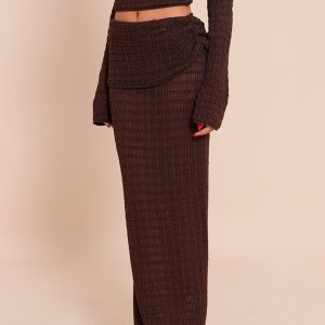 Tall Chocolate Fold Over Textured Knit Skirt