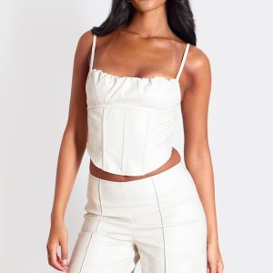 Tall Cream Faux Leather Boned Corset