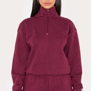 Petite Burgundy Quarter Zip Sweatshirt