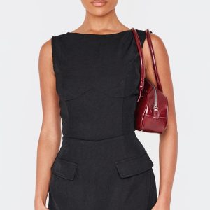 Black Woven Pocket Detail Sleeveless Skort Playsuit