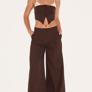Tall Chocolate Tailored Wide Leg Trousers