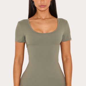 Petite Dark Olive Contour Sculpt Scoop Back Top
