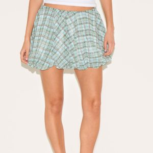 Blue Gingham Print Puffball Skirt