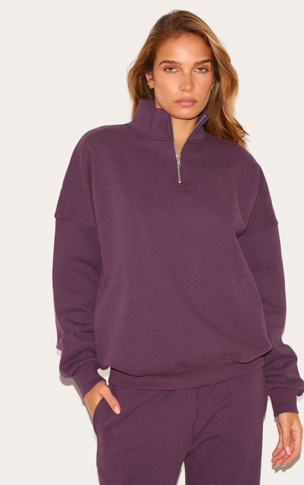 e0080db9b9796e42e79805bd928cfcadbdea9995_CNL8262_1_dark_plum_premium_high_neck_quarter_zip_oversized_sweatshirt