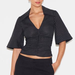 Black Pinstripe Fitted Boxy Sleeve Shirt