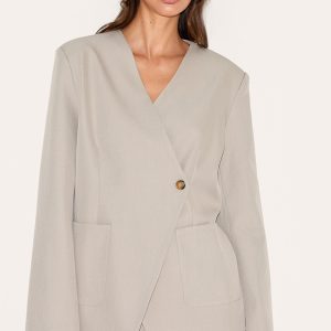 Sand Tailored Woven Asymmetric Blazer
