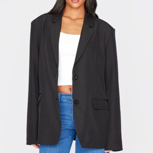 Tall Black Seam Detail Structured Oversized Blazer