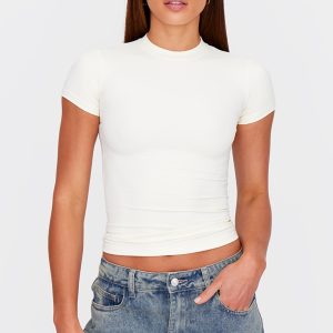 Tall Cream Contour Sculpt Short Sleeve Top