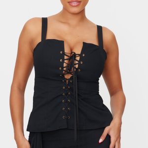 Shape Black Square Neck Long Line Cargo Corset Top