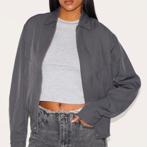 Tall Grey Oversized Utility Bomber Jacket