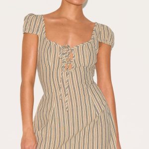 Petite Stone Striped Front Tie Mini Dress