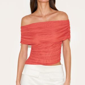 Paprika Mesh Foldover Ruched Bandeau Top