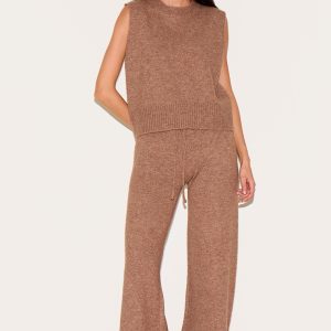 Mocha Marl Soft Knit Wide Leg Trousers