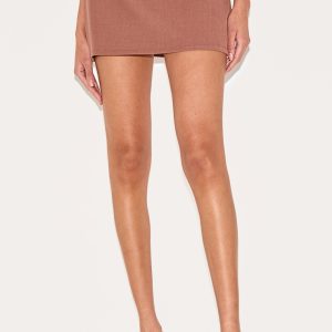 Chocolate Pocket Detail Structured Tailored Woven Mini Skirt