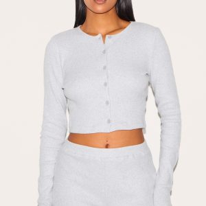 Tall Grey Marl Brushed Rib Button Front Cardigan