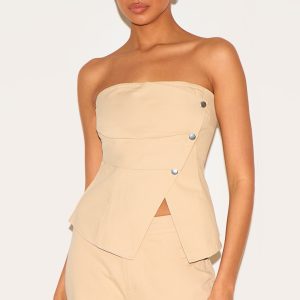 Stone Twill Foldover Bandeau Top