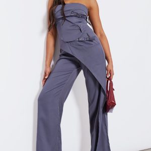 Tall Charcoal Tailored Cut Out Detail Wide Leg Trousers