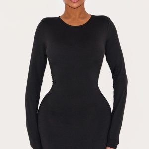 Shape Black Sculpted Long Sleeve Bodycon Dress