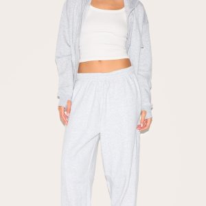 Ash Grey Pintuck Detail Oversized Joggers