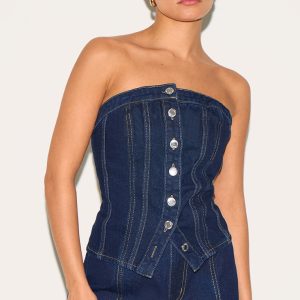 Petite Dark Indigo Contrast Seam Bandeau Corset
