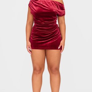 Plus Burgundy Velvet Wrap Detail Mini Skirt